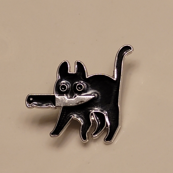 Black Cat With A Knife Enamel Pin - Picture 7 of 9